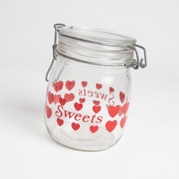 Vintage Hermetic Sweets Candy Stash Jar Hearts Carlton Glass Storage w/ Lid 3/4L - Picture 3 of 16